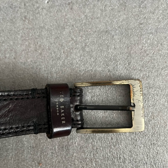 Ted Baker Other - [34”/Max 45”]Ted Baker Dark Brown Leather Belt with Brassed Buckle- Italy
